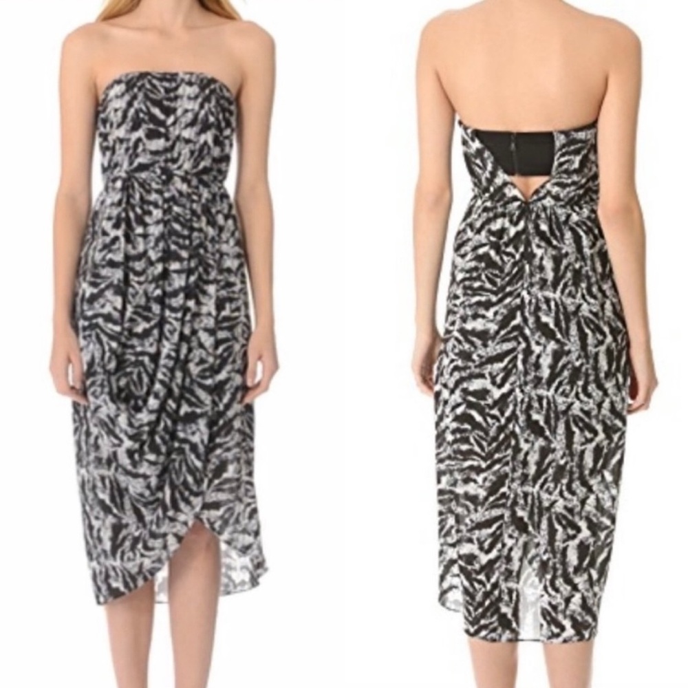 Alice & Olivia Silk Midi Dress Stretch Silver Tiger Print